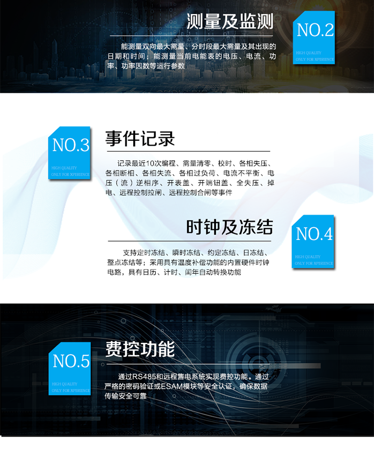 產品特點
采用獨有的抗浪涌措施，防雷性能強。
專利技術開關電源供電，寬電壓范圍；功耗低，溫升低，整機壽命長。
抗過壓能力強，且能支持高過載倍數。
板間無接插件，連接可靠；主機經過三防處理，能適應復雜氣候。
雙物理器件存儲參數及數據；每個物理器件內數據保存三份，確保在強干擾環境中參數和數據完整可靠。
豐富的軟件模塊，可擴展電壓及功率因數合格率等電能質量數據、可存儲半年以上的負荷曲線數據等。